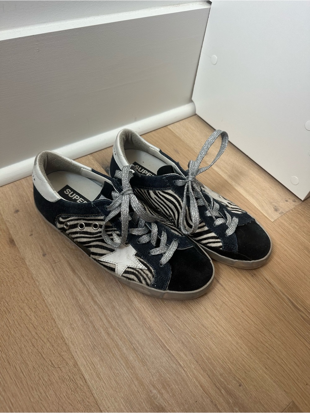 Golden Goose Black White Zebra Star Lace-Up Sneakers